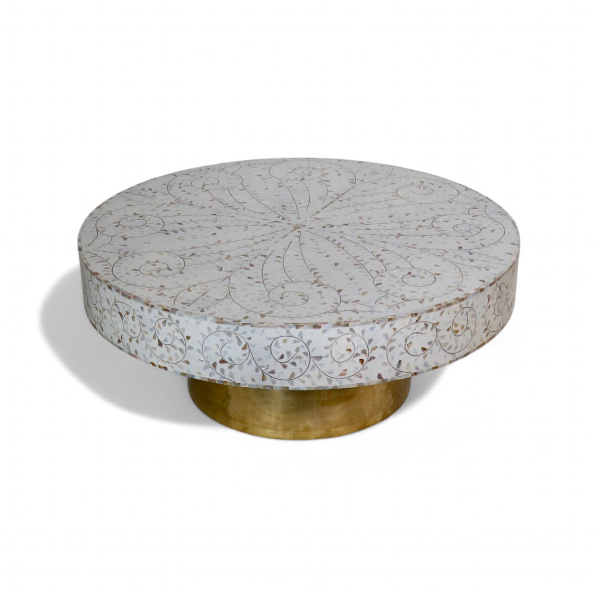 Handcrafted Mother-of-Pearl Inlay White Coffee Table