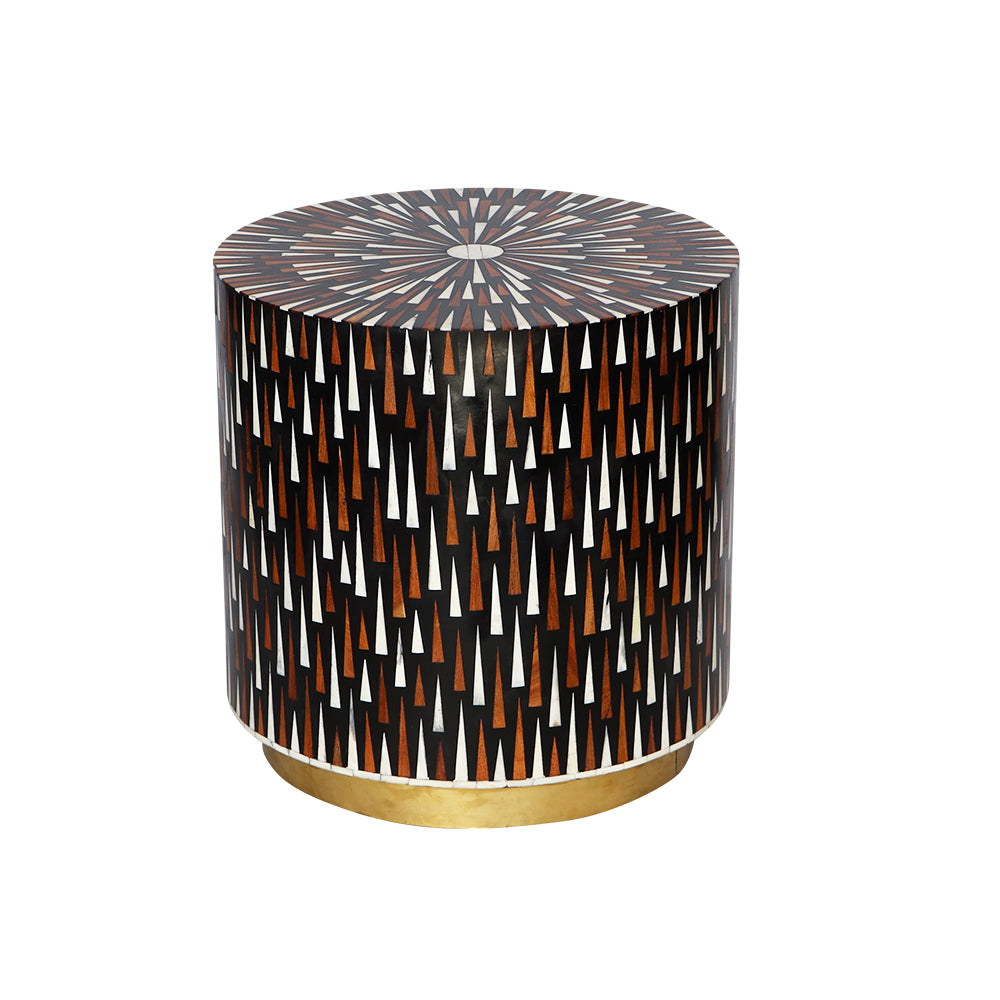 Wood & Bone Inlay Drum Table