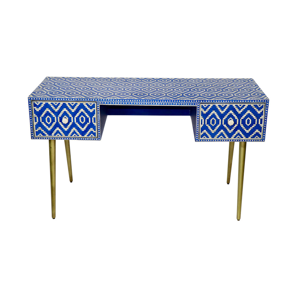Blue Ikat Bone Inlay Desk Rental.