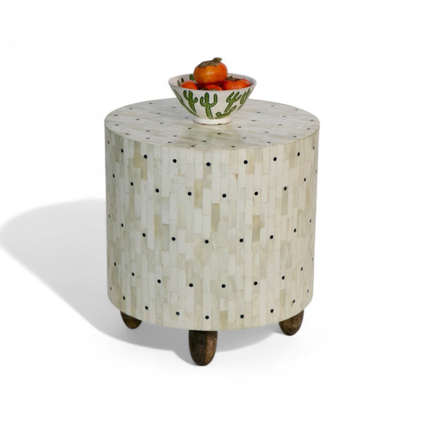 Handcrafted Bone Inlay Table Rental – Black Dots Design - Sheherazade Event