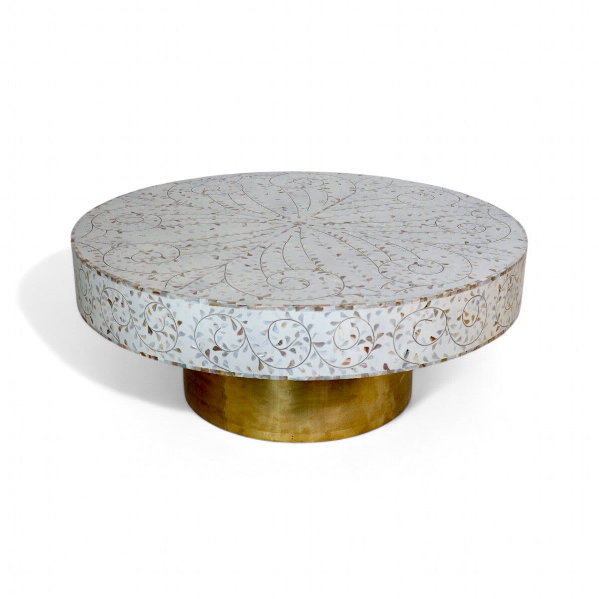 Handcrafted Mother-of-Pearl Inlay White Coffee Table