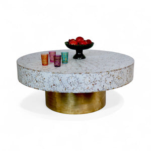 Handcrafted Mother-of-Pearl Inlay White Coffee Table