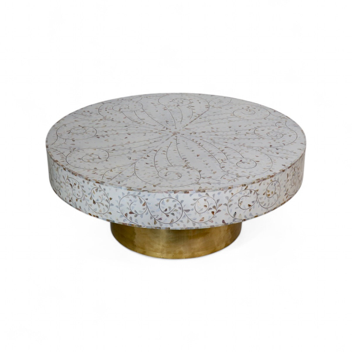 Handcrafted Mother-of-Pearl Inlay White Coffee Table