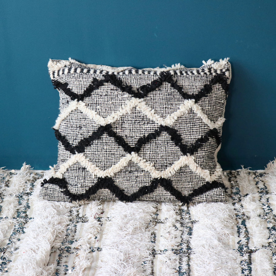 Beni Ourain Floor Pillow- Black & White
