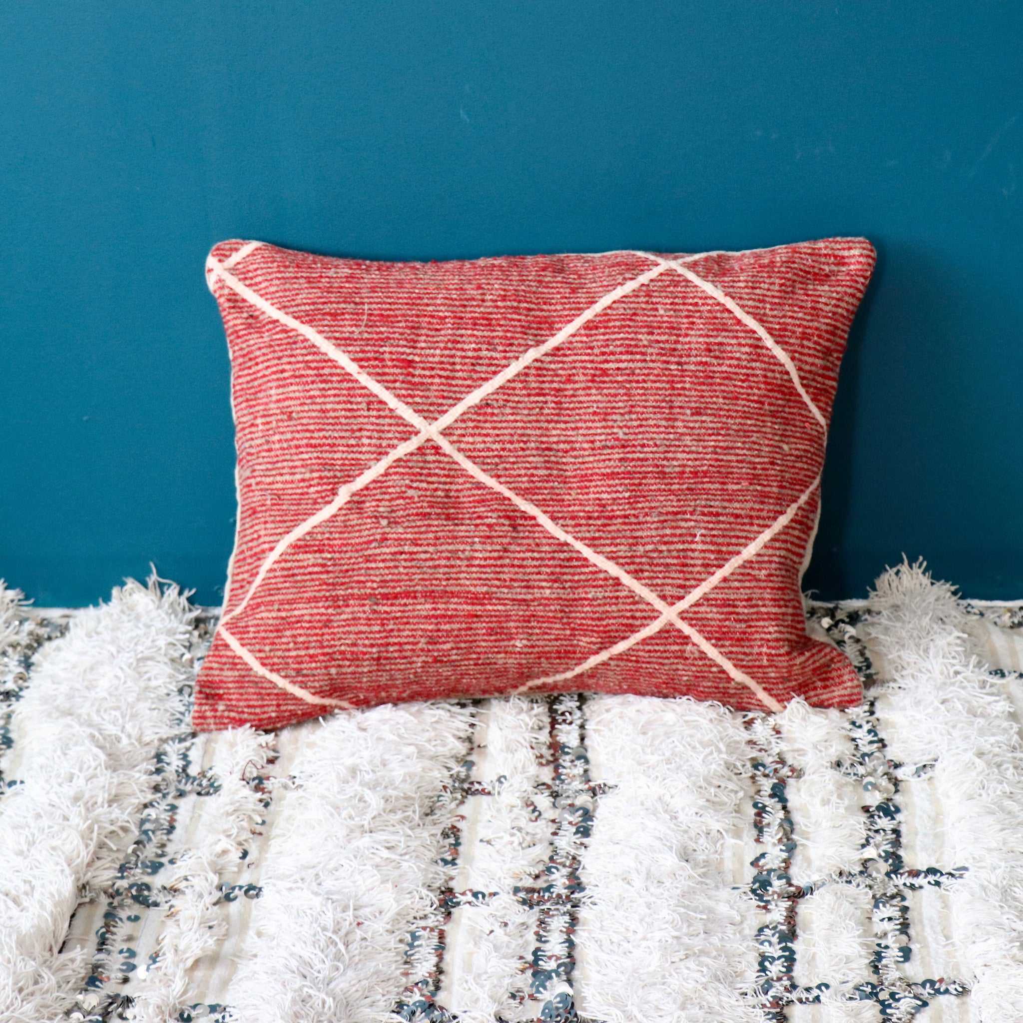 Red Beni Ourain Floor Pillow