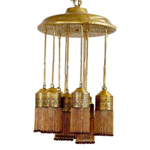 Moroccan Brass Chandelier with Dangling Fringes