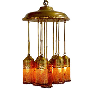 Moroccan Brass Chandelier with Dangling Fringes