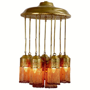 Moroccan Brass Chandelier with Dangling Fringes