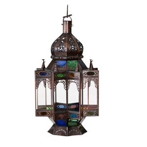 Moroccan Glass & Dark Metal  Lantern