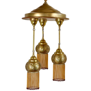 Brass Chandelier with 3 Dangling Fringes