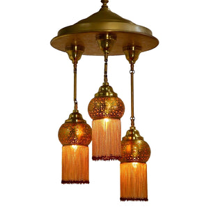 Brass Chandelier with 3 Dangling Fringes