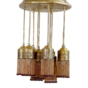 Moroccan Brass Chandelier with Dangling Fringes