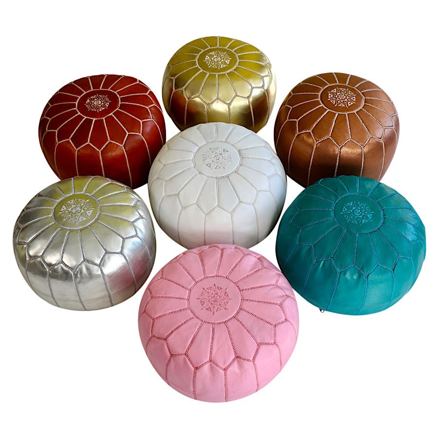 Moroccan Tan leather Pouf Rental