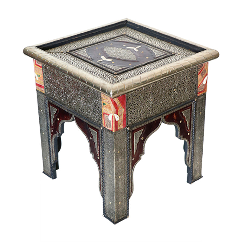 Moroccan Touareg leather & Metal Side Table