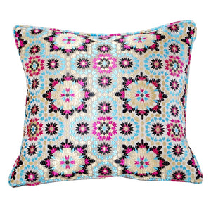 Moroccan Blue Mosaic Fabric Pillow