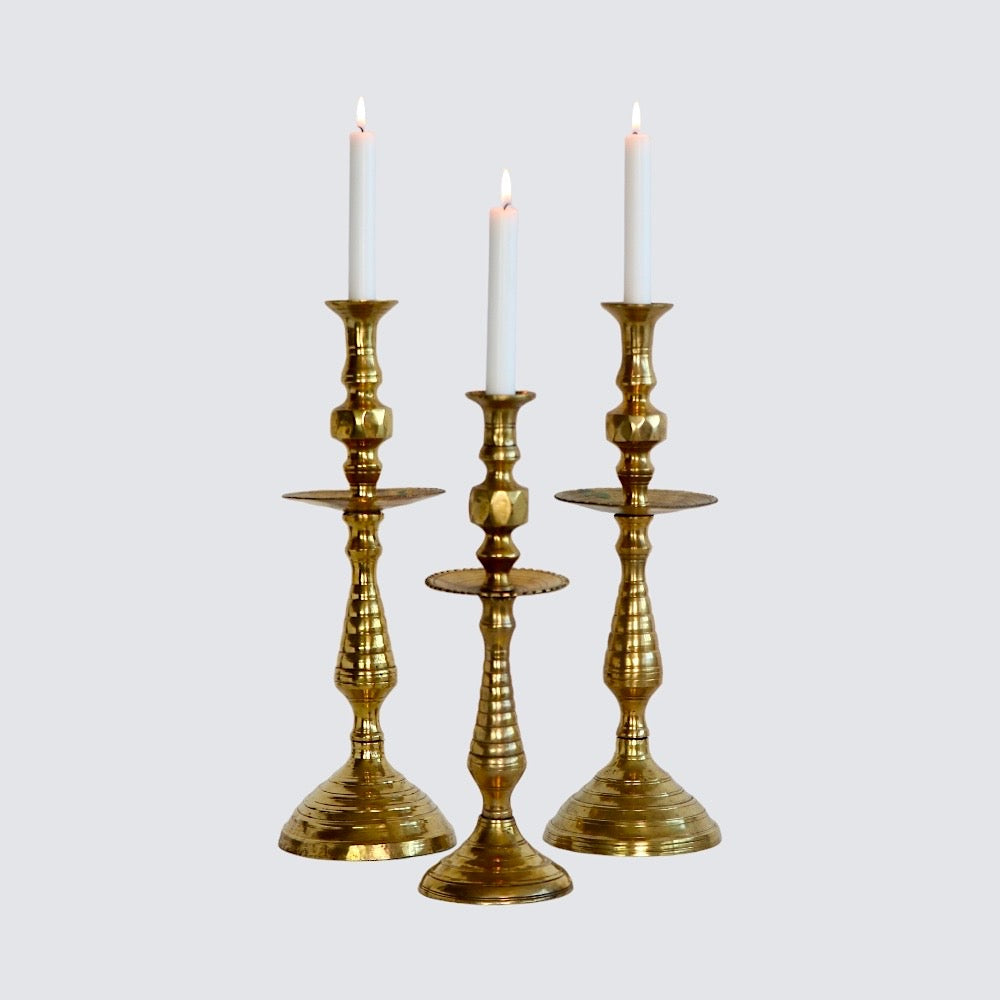 Moroccan Vintage Brass Candlestick- Set of 3
