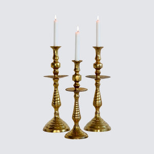 Moroccan Vintage Brass Candlestick- Set of 3