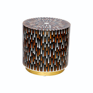 Wood & Bone Inlay Drum Table