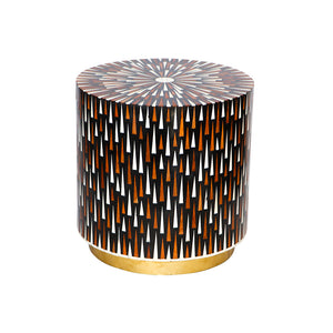 Wood & Bone Inlay Drum Table